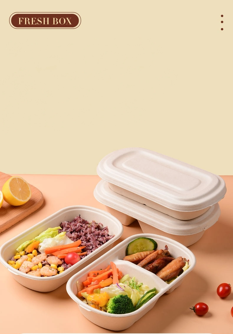 100% Compostable Disposable Bagasse Natural Take out Food Packaging Paper Containers Tableware