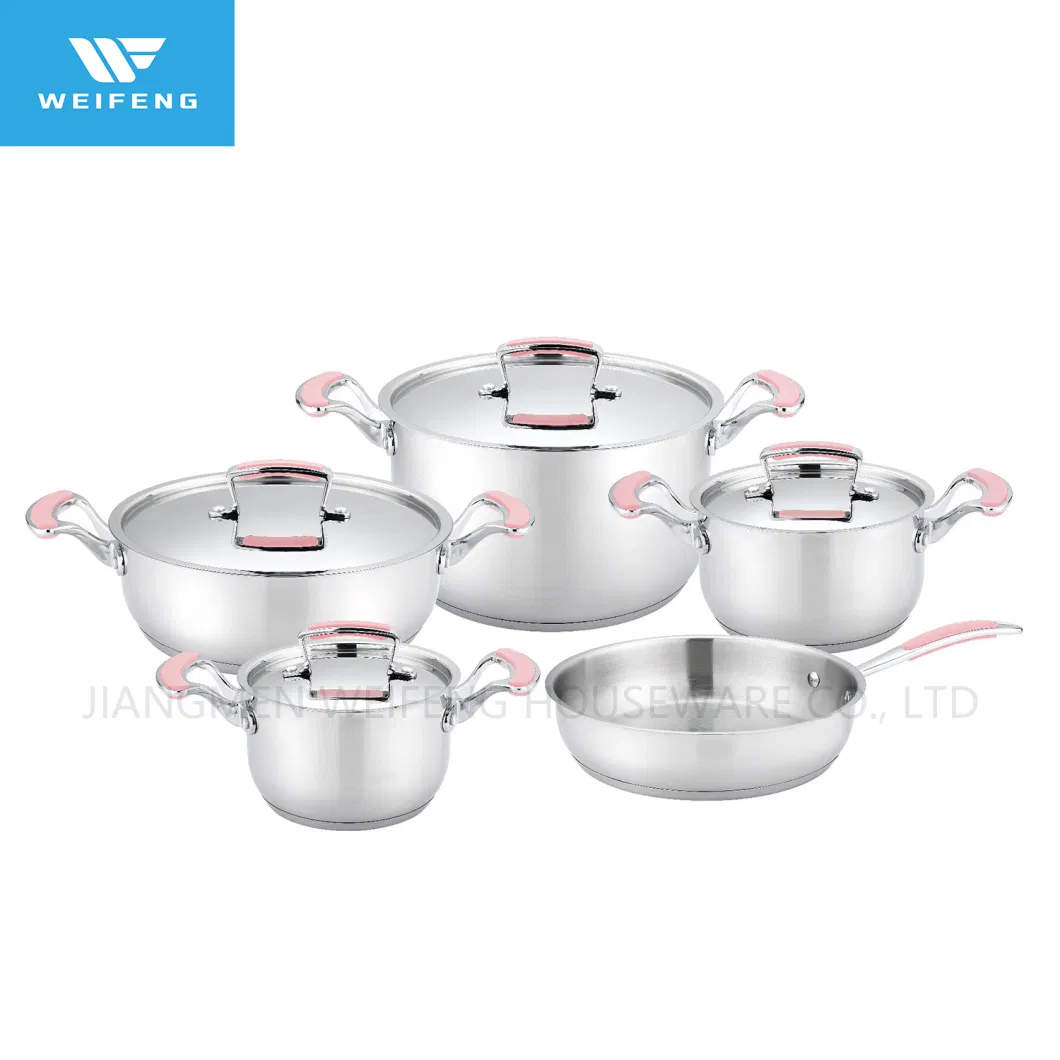 9 PCS Pink Silicone Handle Stainless Steel Cookware Set Kitchen Ware