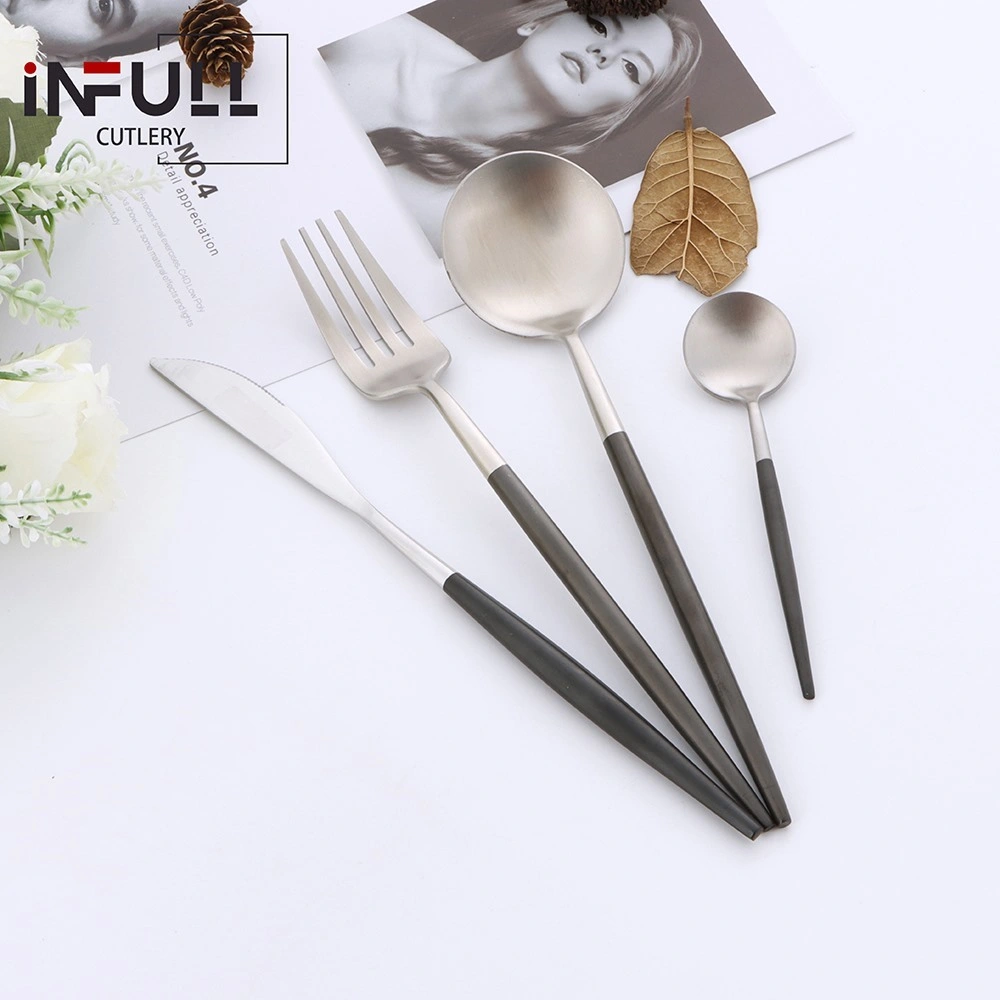 Silver Stainless Steel Cutlery Black Handle Portugal Utensils