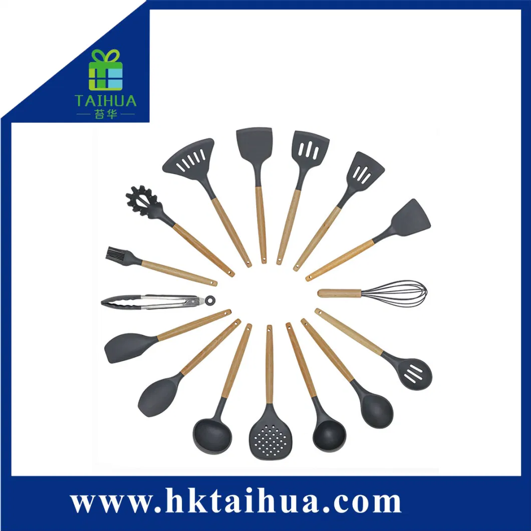 Good Quality Wooden Handle Silicone Kitchenware 11 Pieces Set Cooking Tool