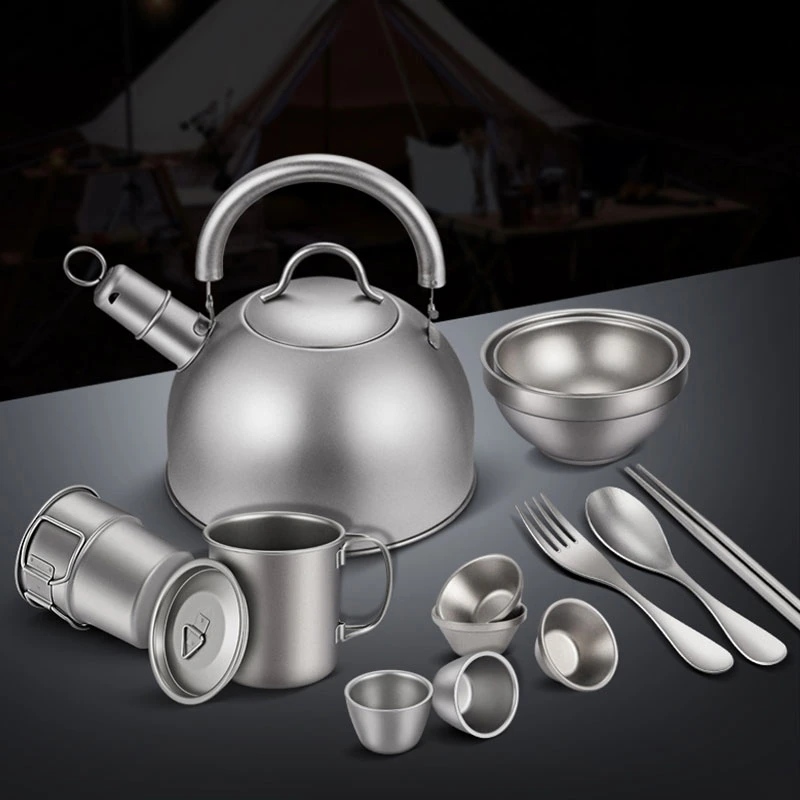 Large Metal Bowl Outdoor Portable Camping Titanium Picnic Tableware Stainless Steel Home Tableware Titanium Camping Pot