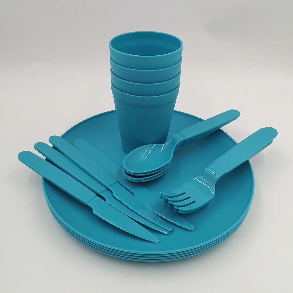 Portable Reusable Plastic Outdoor Picnic Tableware Camping Dinnerware Set