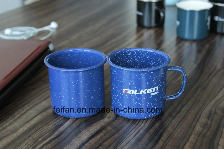 Customized Design Dotted Enamel Mug/Cup with Rag-Eared Rim