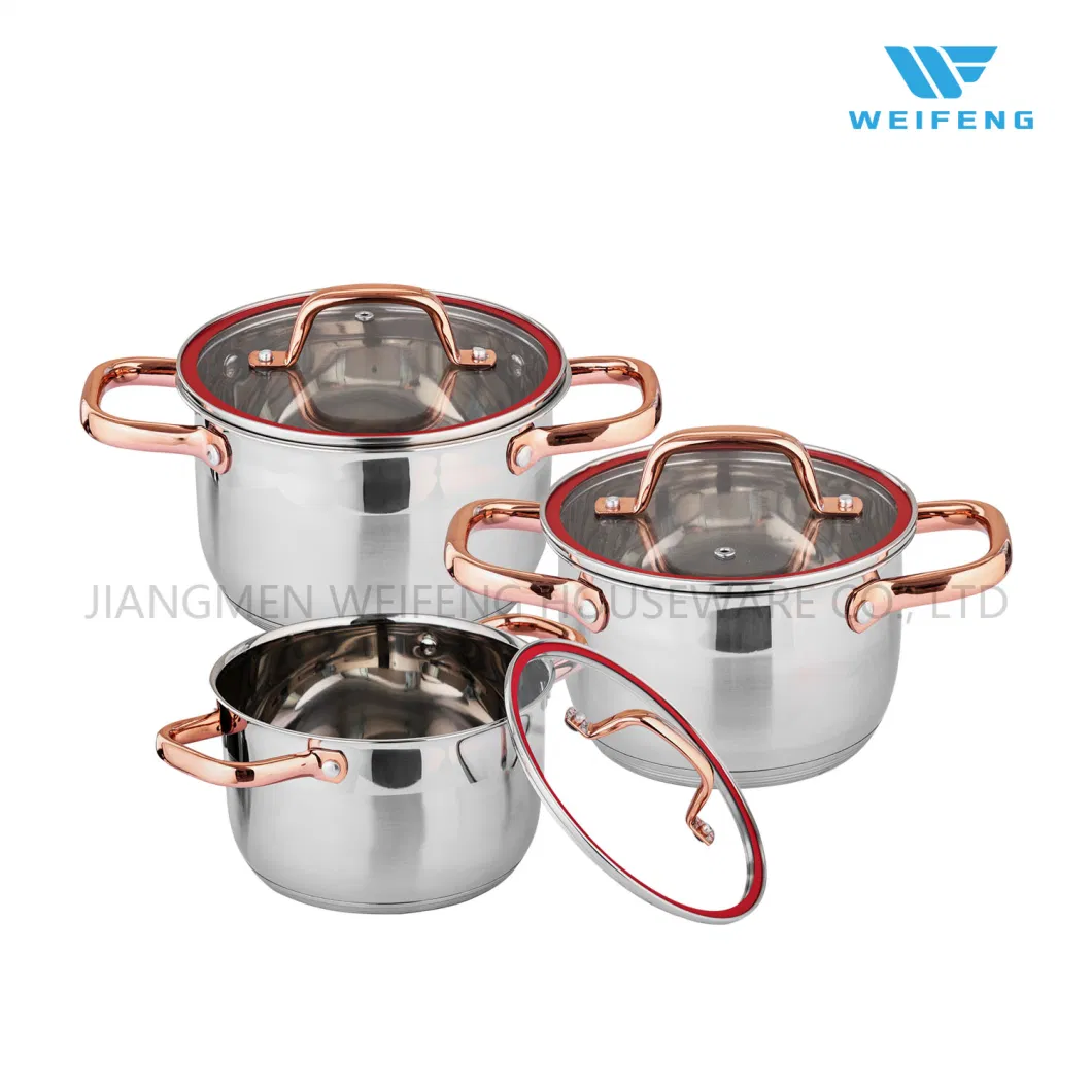 12 PCS Stainless Steel Cookware Set with Red Line G Shape Glass Lid