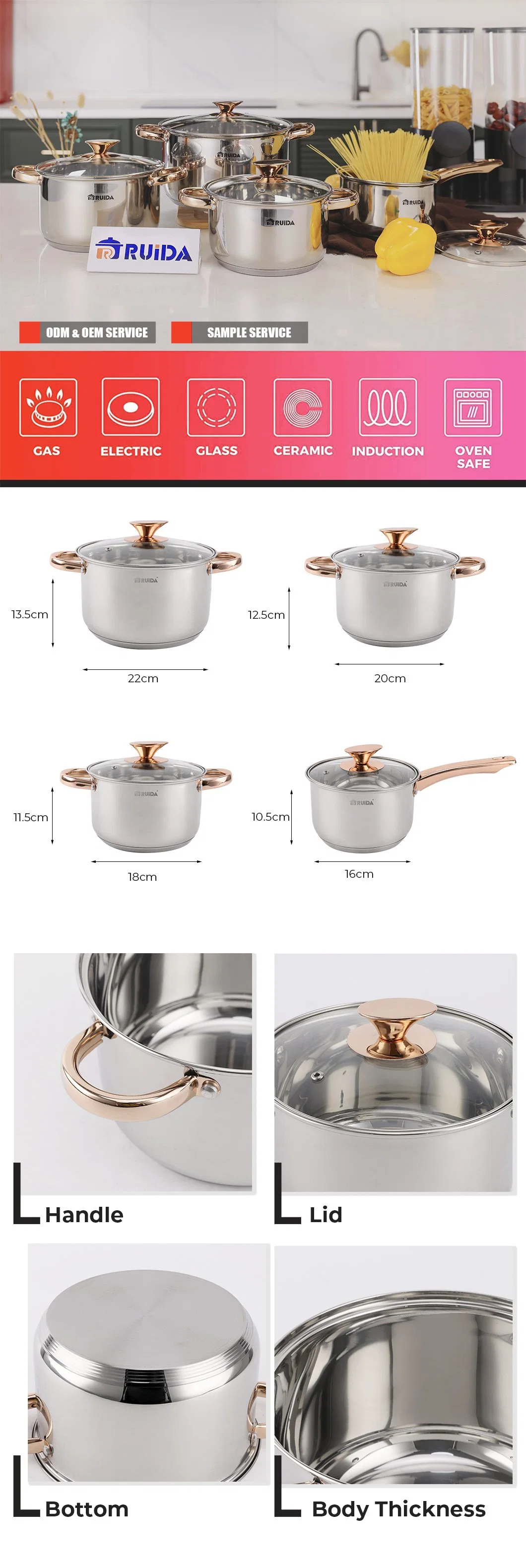 8PCS Kitchen Appliance Utensils Cooking Pot Stainless Steel Cookware Set Kitchenware