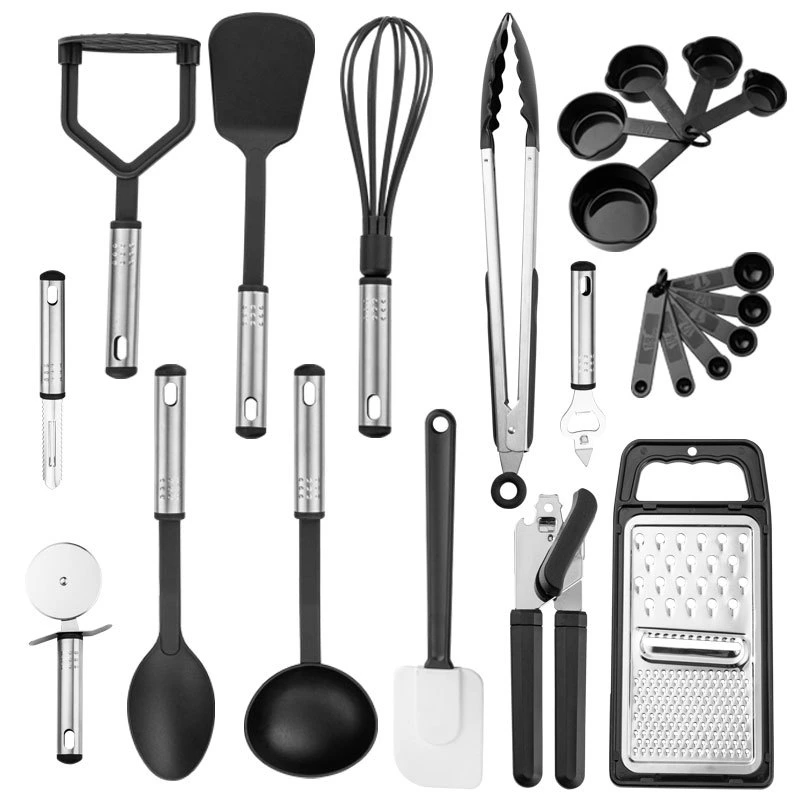 Kitchen Set 23 PCS Set Spatulas Stainless Steel Handle-Black Gadgets Silicone Cooking Utensils