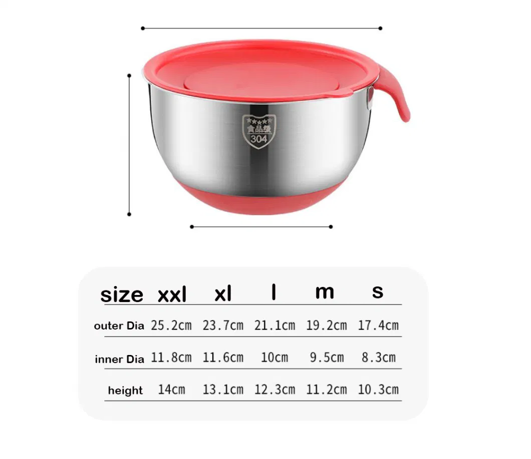 Wholesale Cooking Baking Accessory Stainless Steel Kitchen Salad Egg Mixing Bowl Set with Non-Skid Silicone Stand