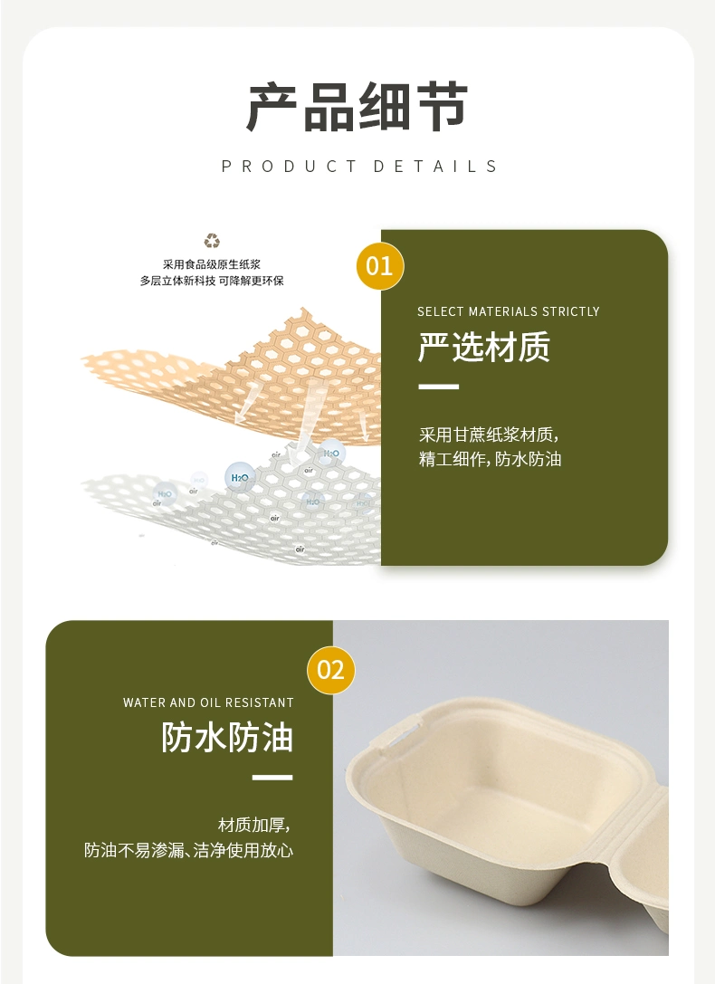 Disposable Food Container Paper Hamburger Box Sugarcane Pulp Bagasse Clamshell Box Biodegradable Tableware