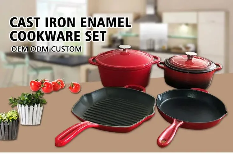 Kitchen Ware Non Stick Enamel Cast Iron Cooking Pots Sets Cookware Casserole and Frying Skillets Cookware Sets