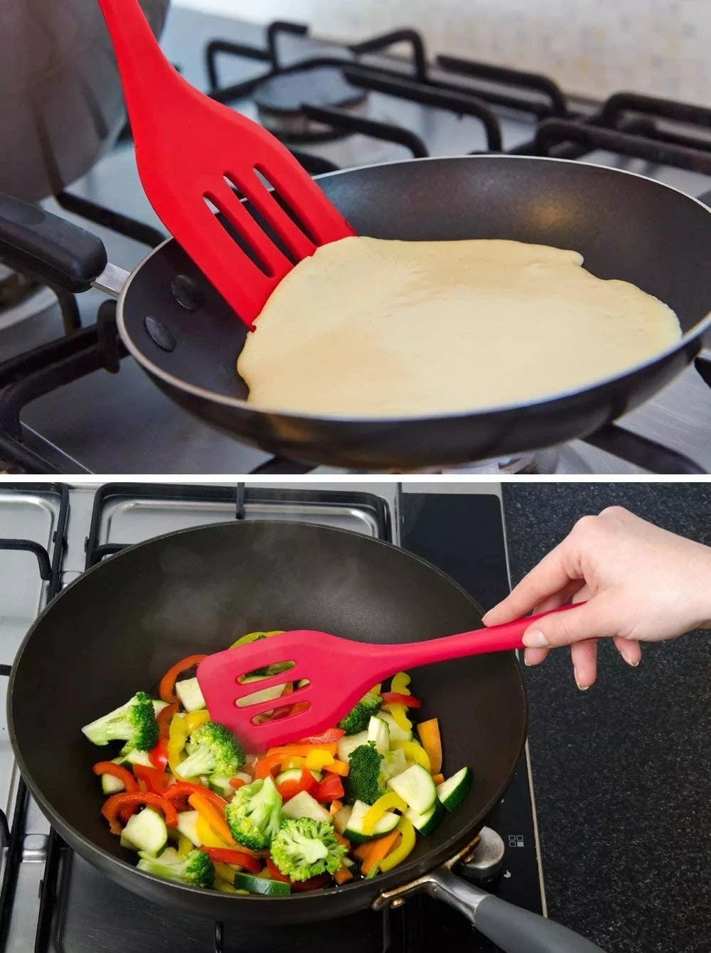 Kitchen Accessories Traditional Red Color Spoon Silicone Non-Stick Cooking Kitchen Utensil Set