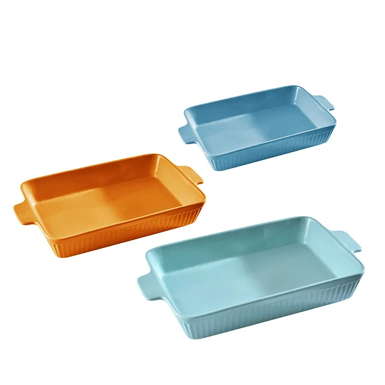 Rectangular Shape Ceramic Bakeware Set Kitchen Microwave Oven Safe Stoneware Baking Dish with Double Handles