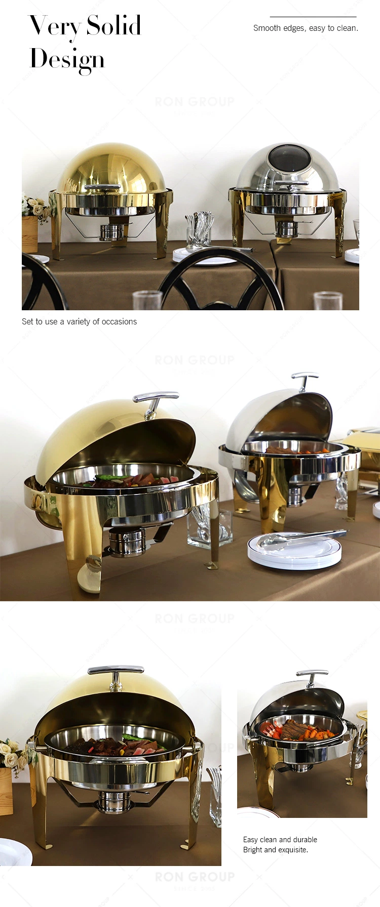 Factory Price Buffet Stove All Gold Round Food Warmer Electric Ues Fuel Use Chafing Dish