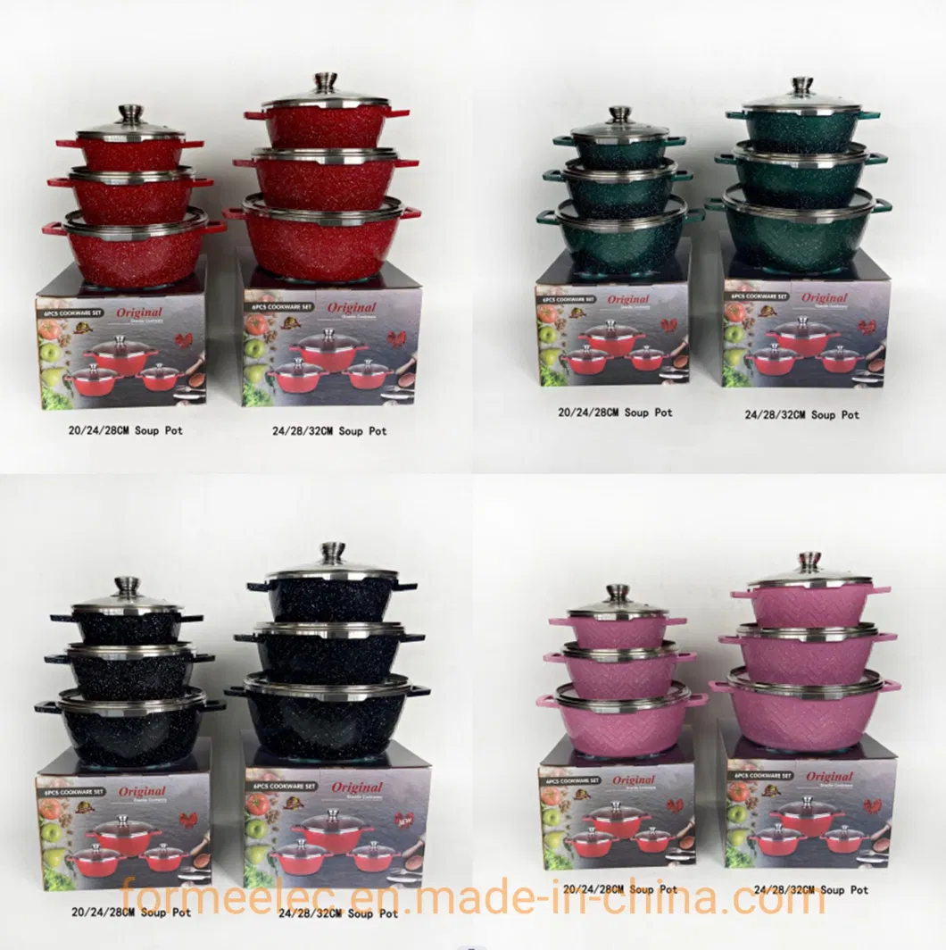 Ceramic Kitchenware Maifan Stone Casserole 6PCS Cookware Set Aluminum Granite Casserole Set