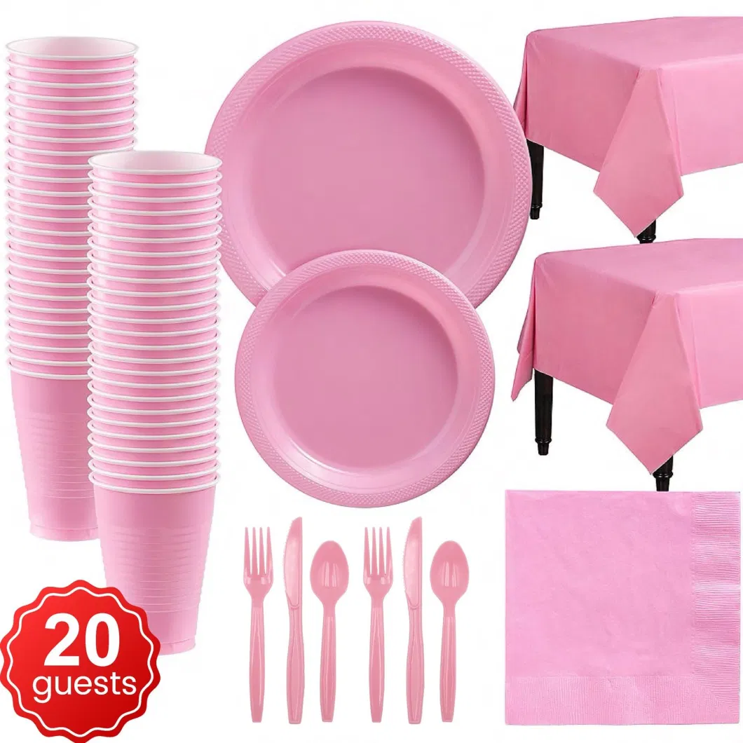 Party Supplies Plastic Plate Tablecloth Cup Napkin Solid Color Disposable Tableware Set