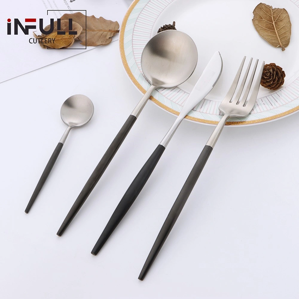 Silver Stainless Steel Cutlery Black Handle Portugal Utensils