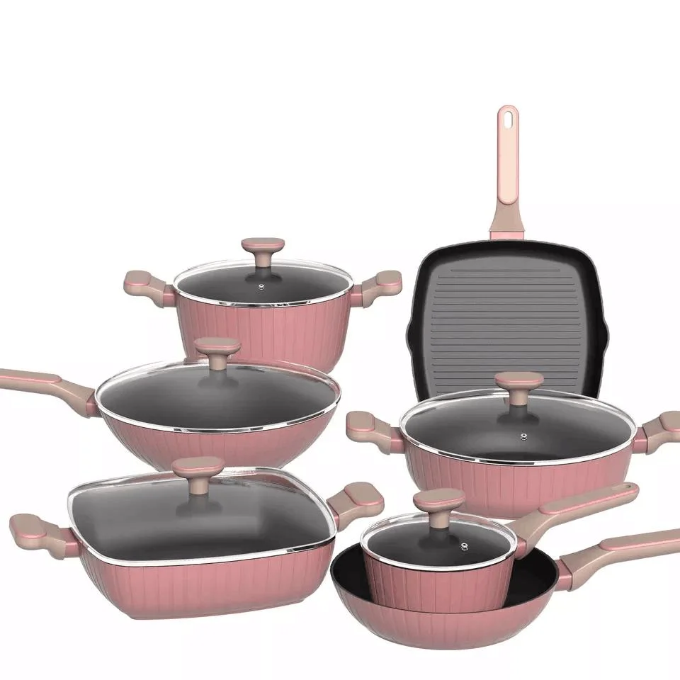 Aluminum Home Series Non Stick Red Wine Safety Cookware Set New Matt Silicon Heat-Resistant Paintingpots and Pans with Induction Bottom