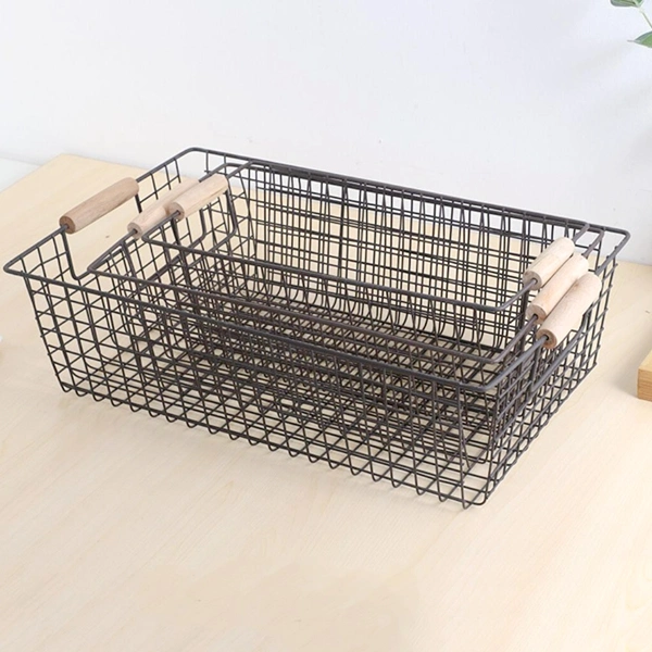 Metal Storage Basket with Handle for Closet Food Organizer