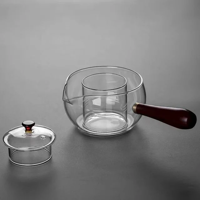Fire Resistant Glass Tea Maker Glass Tea Cooking Pot Set with Wood Handle