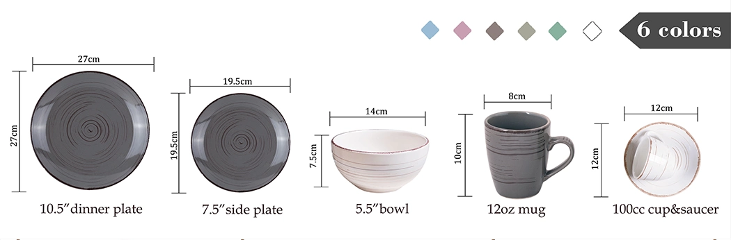 Hand Painted Colored Platter Stoneware, Ceramic Crockery Dinnerware Porcelain Dinner Plates Set