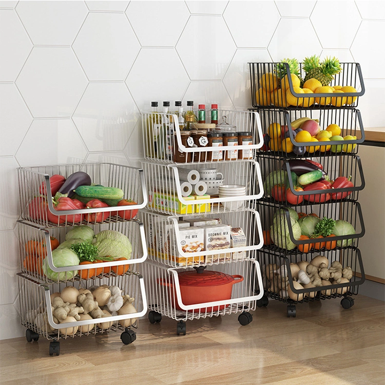 High Quality 4 Tiers Metal Kitchen Moving Fruit and Vegetable Basket Storage Organizer Storage Holders &amp; Racks