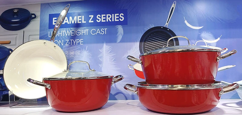 2PCS Hot Sale Cast Iron Enamel Nonstick Coating Casseroles Lightweight Cookware Flat Bottom Saucepan with Glass Lid