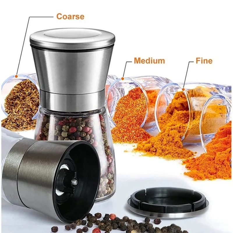 Wholesale Manual Spice Grinder Pepper Mill Salt Mills Dry Herb Grinder with Shelf and Color Box Jar