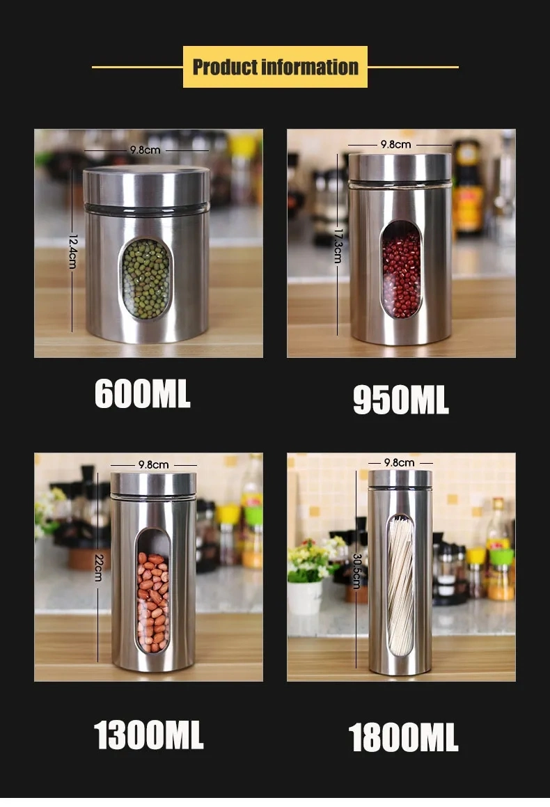 High Quality Mini Cylinder Glass Seasoning Pot 4oz Glass Stainless Steel Spice Jars with Window