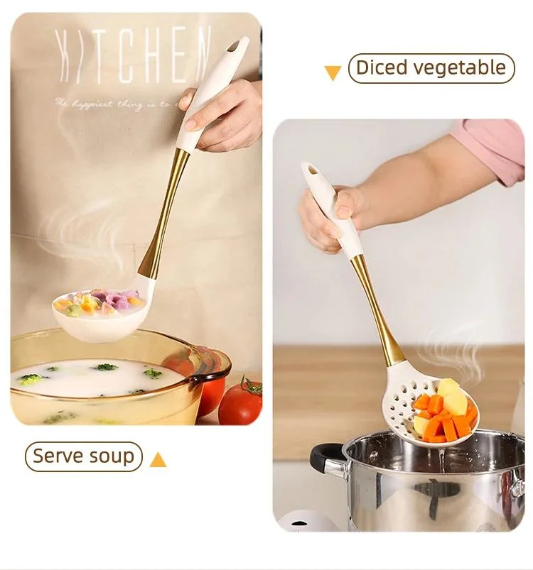 8PCS Wholesales Customize White Green Premium Cooking Tools Silicone Nylon Kitchen Utensils
