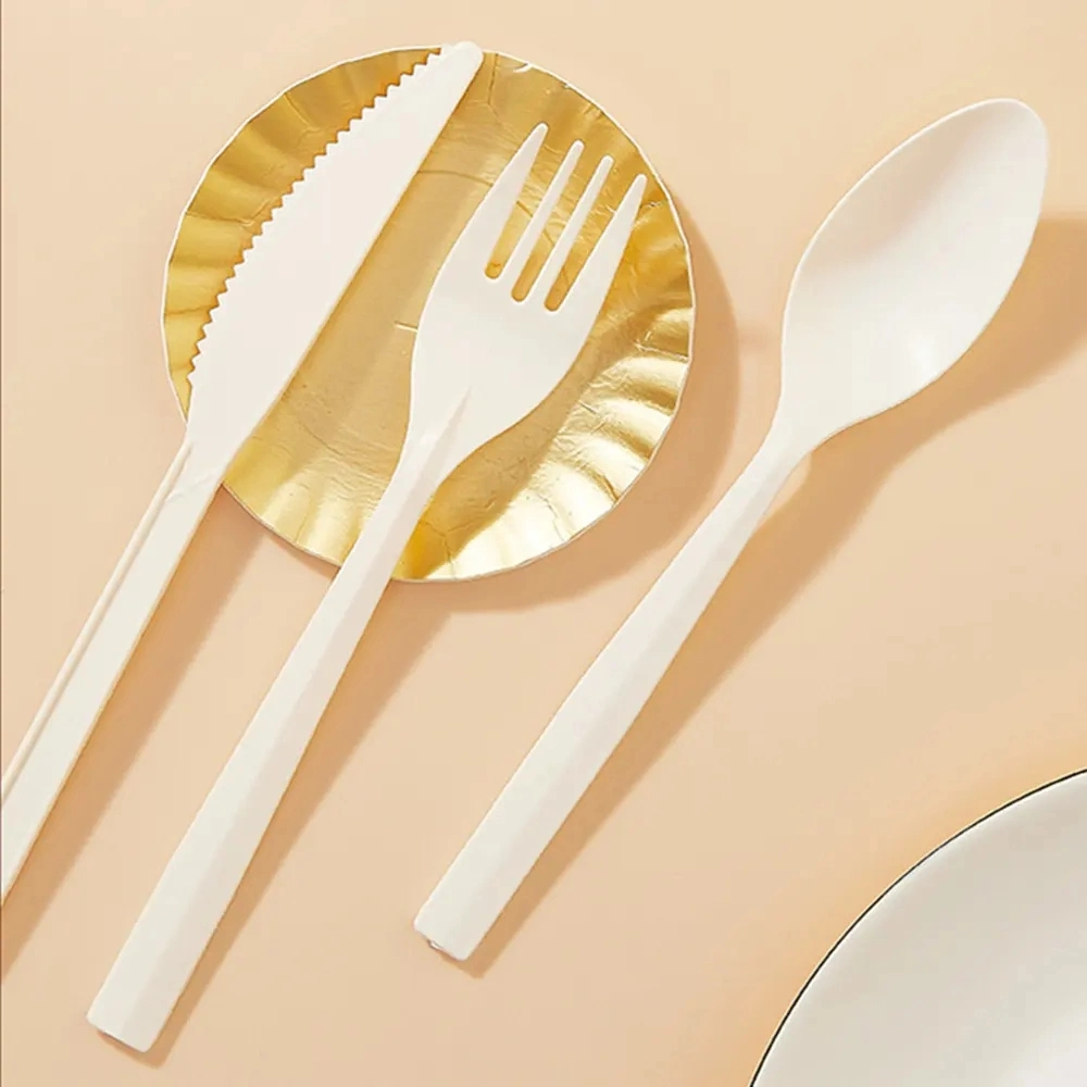 White Rose Gold Disposable Tableware Set Party Supplies with Plastic Cutlery for Wedding Birthday Disposable Tableware