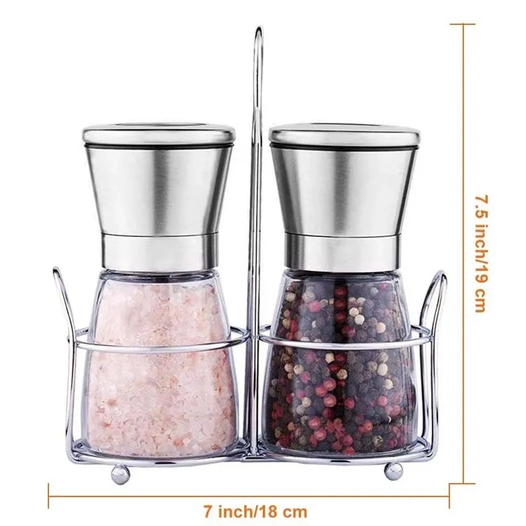 Wholesale Manual Spice Grinder Pepper Mill Salt Mills Dry Herb Grinder with Shelf and Color Box Jar