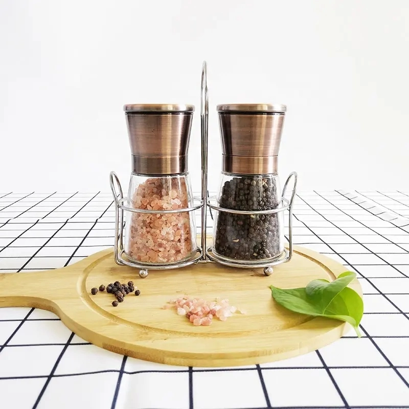 Wholesale Manual Spice Grinder Pepper Mill Salt Mills Dry Herb Grinder with Shelf and Color Box Jar