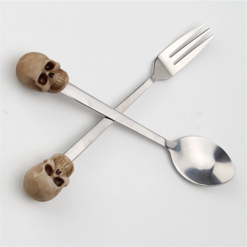 Personality Skeleton Head Fork Spoon Set Household Kitchen Utensils Halloween Decorations