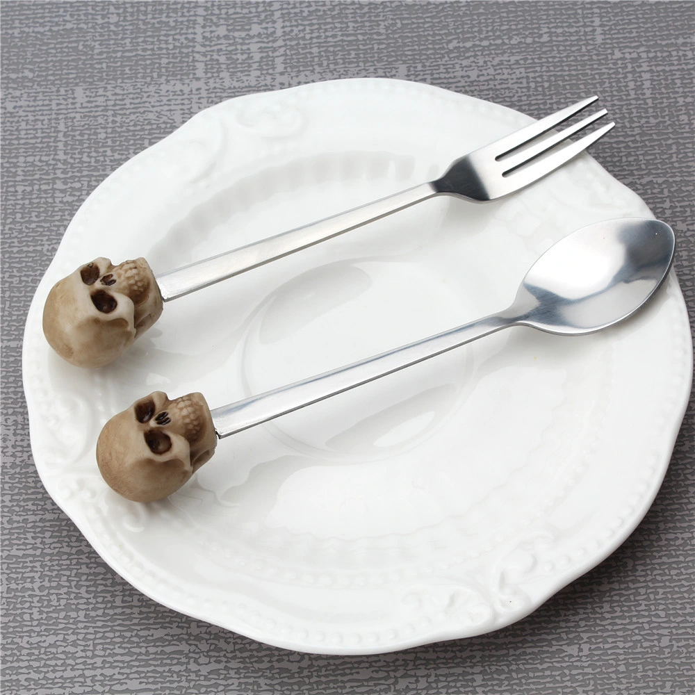 Personality Skeleton Head Fork Spoon Set Household Kitchen Utensils Halloween Decorations