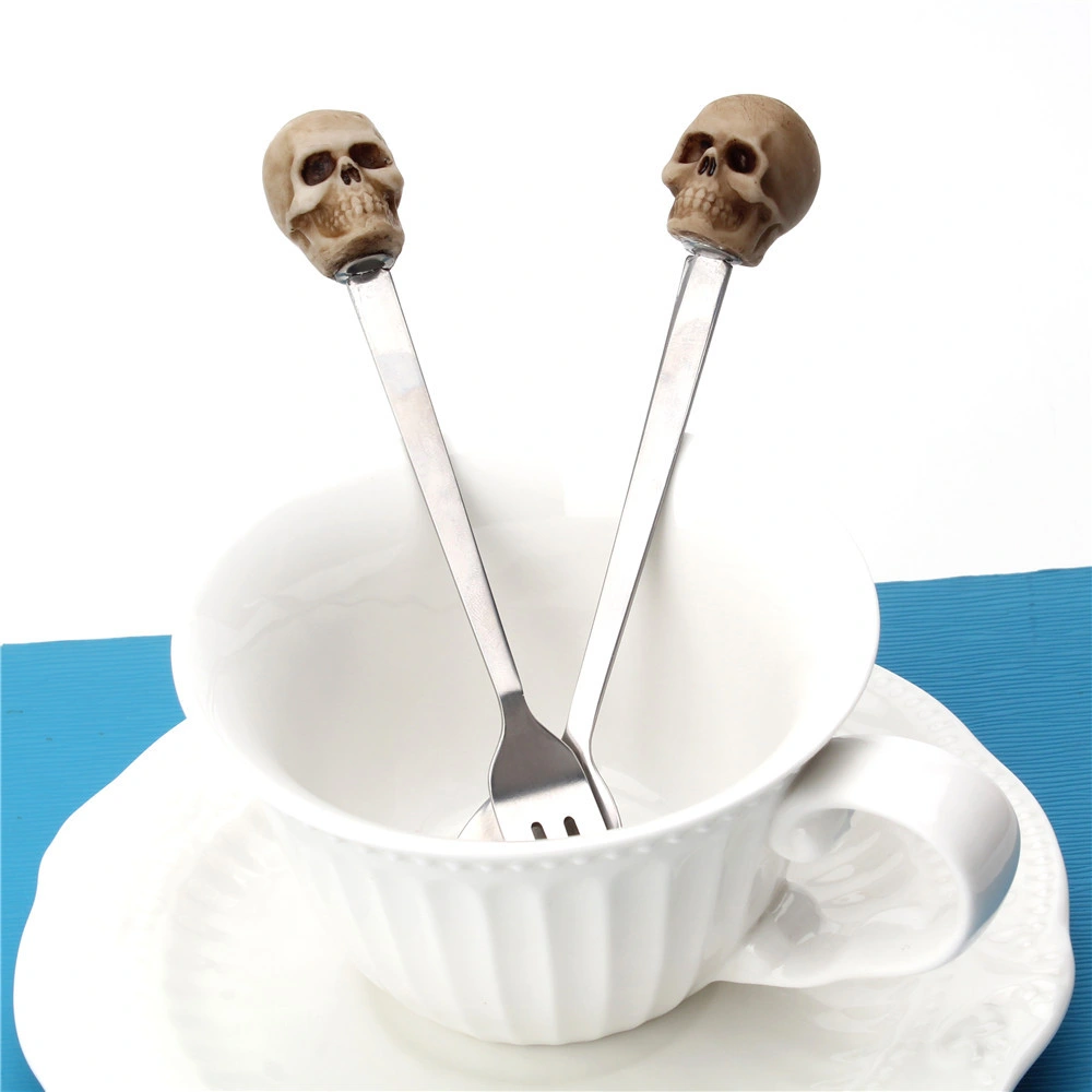 Personality Skeleton Head Fork Spoon Set Household Kitchen Utensils Halloween Decorations