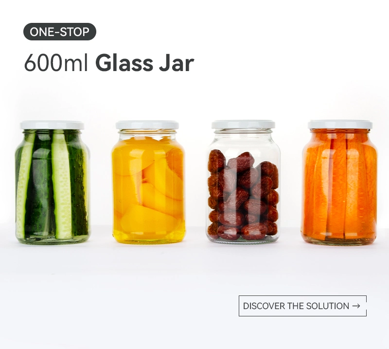600ml 20oz Kitchen Round Jam Salad Canned Pickle Food Honey Glass Storage Jar with Sealed Ring