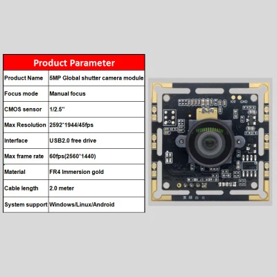 5MP Global Shutter Camera Module USB External Trigger Capture High-Speed Motion Photography&Assembly Line Detection