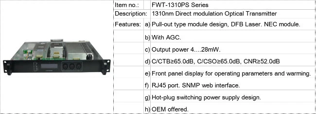 1310nm Direct Modulation Optical Transmitter with AGC, 1 Way Output