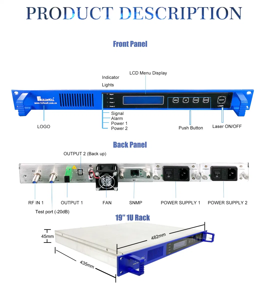 CATV Directly Modulation 1 Port Output Power 7-10dBm 1550nm CATV Optical Transmitter