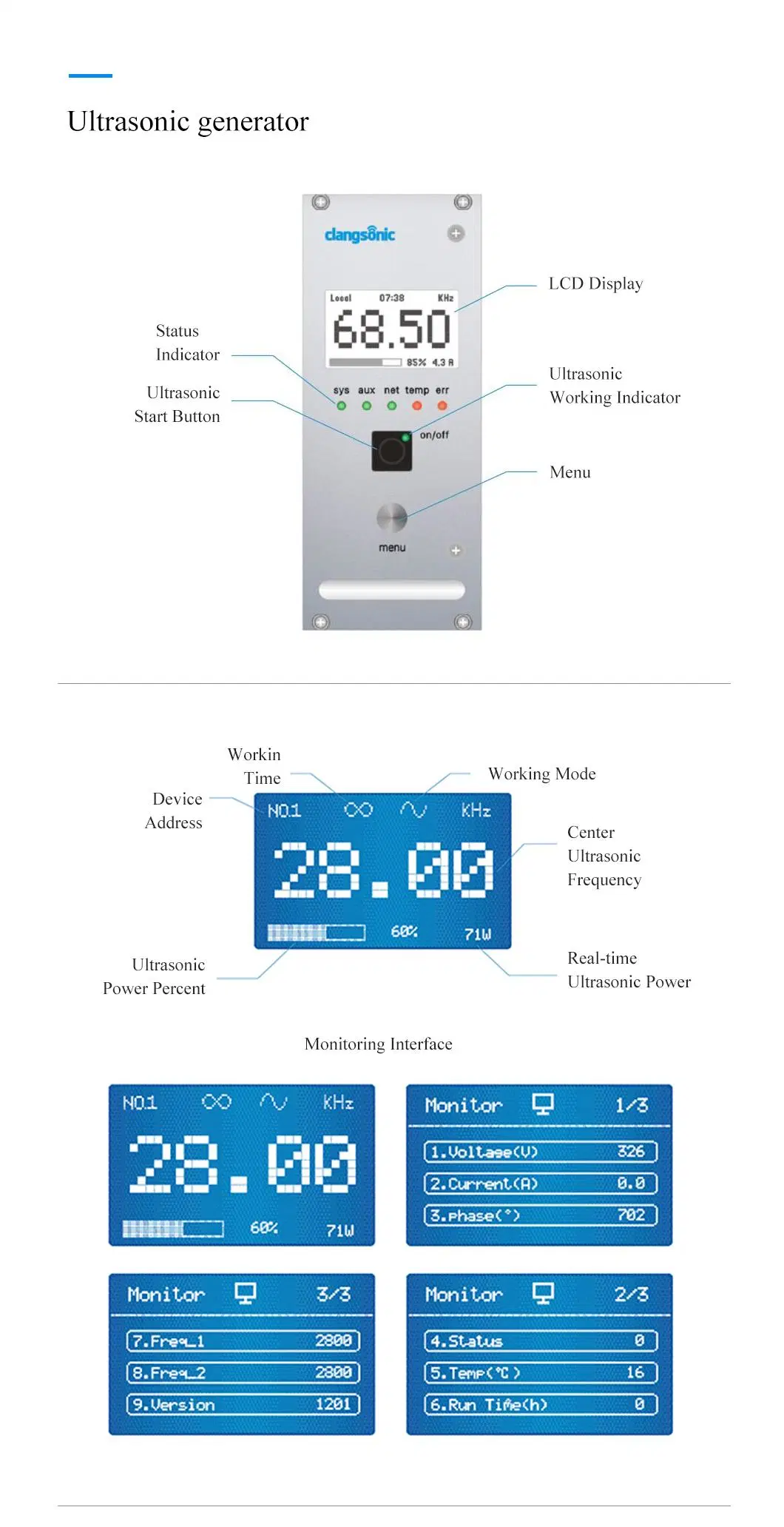 Tu 28kHz 40kHz 68kHz 80kHz 130kHz 2000W Digital Cleaner Driver Tabletop Ultrasonic Generator