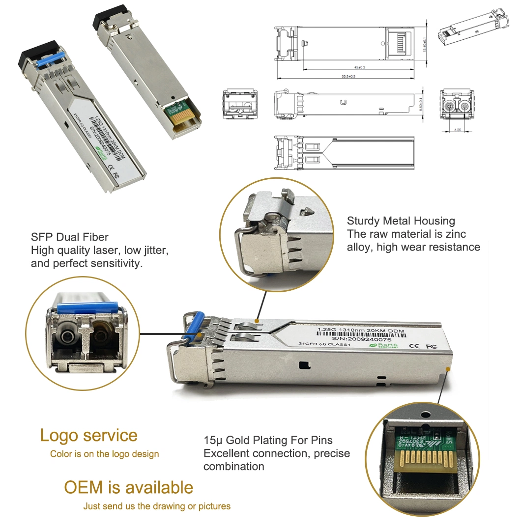 SFP Module Price Optic Transceiver SFP 1.25g 1310nm Ddm Dual Mode SFP Fiber Transceiver Modules