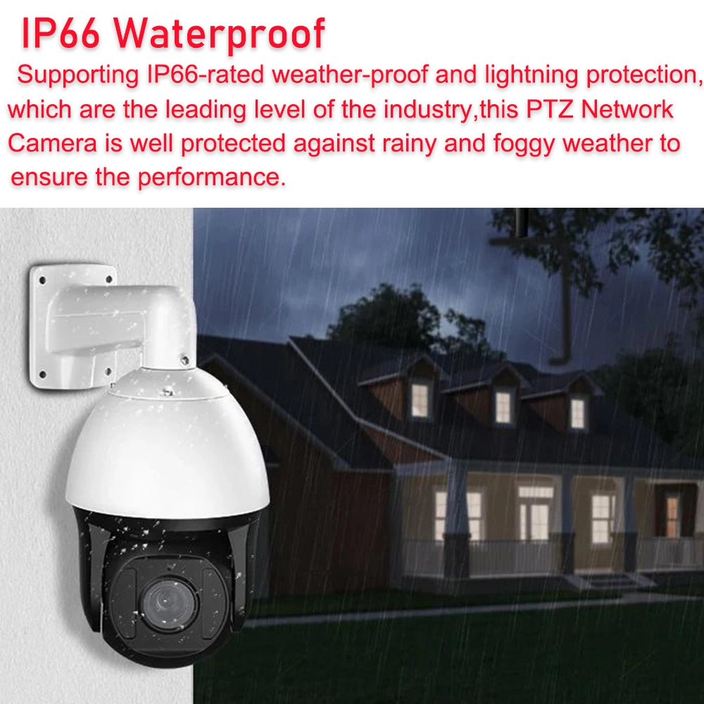 1080P 5MP 4K IP Camera Two Way Audio CCTV 150m IR Night Vision Outdoor Network Speed Dome PTZ Camera with Two Way Audio and IP66 Waterproof Rating