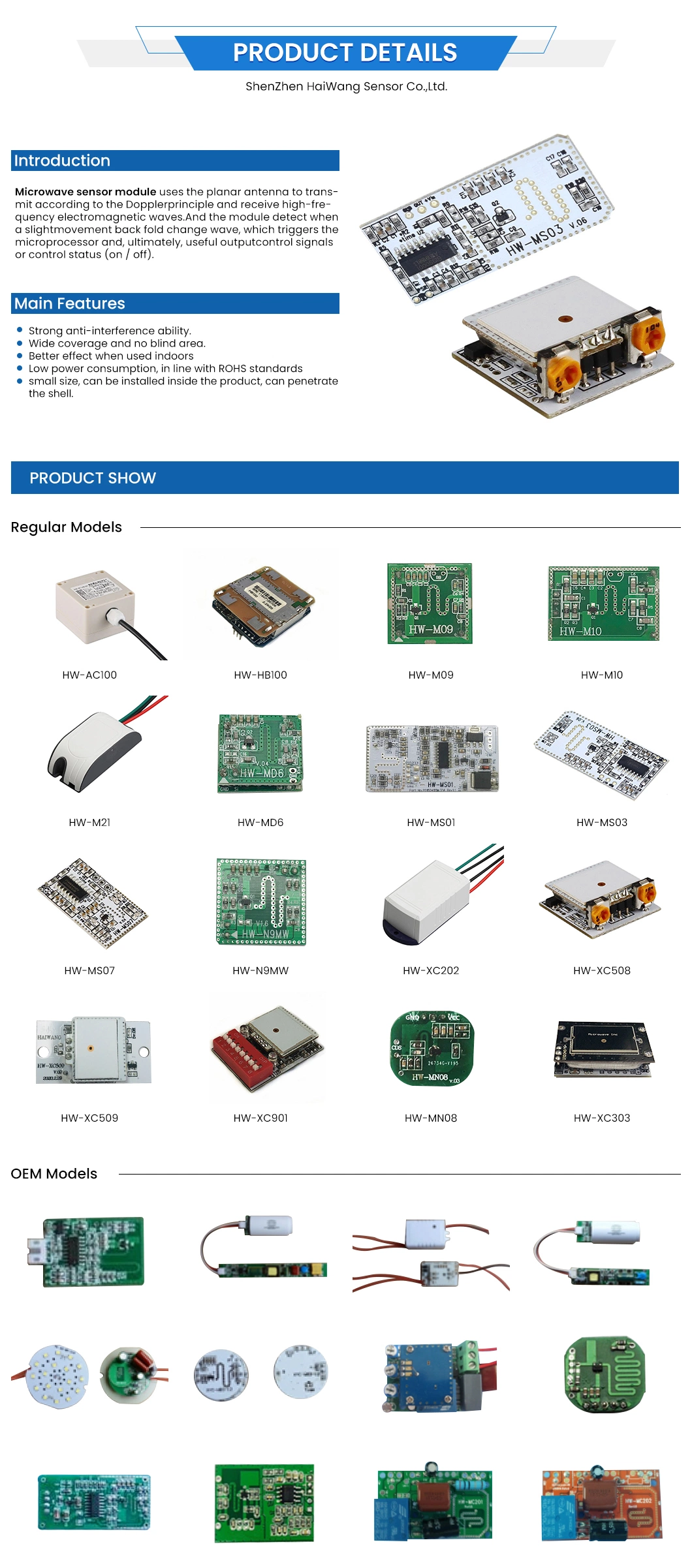 Haiwang China Hw-Ms07 30*18*4 Size External Microwave Motion Sensor Manufacturers Sample Available Vo=3V /0.1mA Output Voltage PCB Microwave Sensor Module