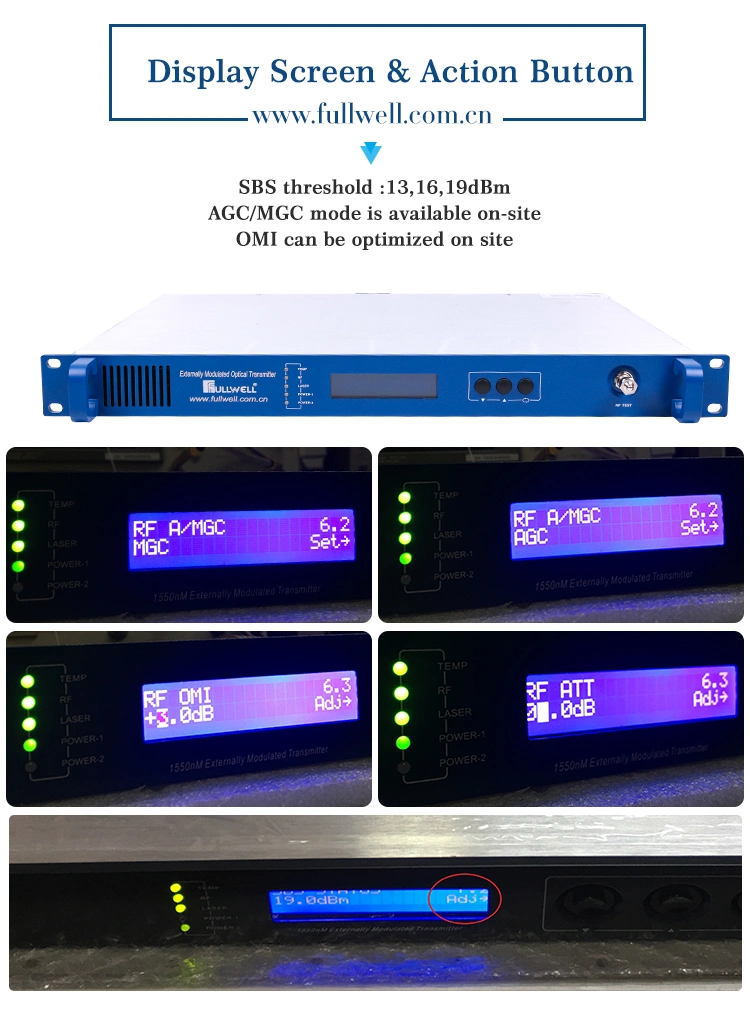 Hfc FTTH 1550nm CATV Fiber Optical Transmitter External Modulation 9dBm Output Sc/APC Dual Power Supply