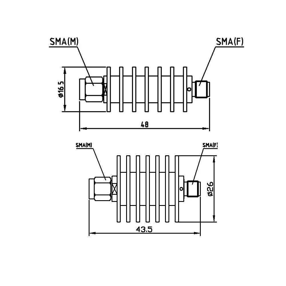 DC-18GHz SMA10 Coaxial Fixed Attenuator 10W Attenuator RF Microwave