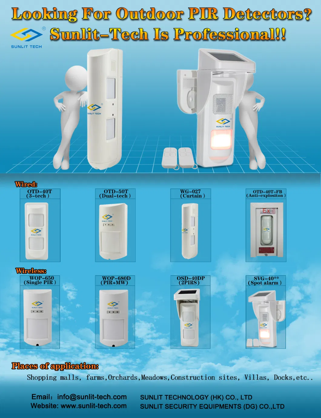 12VDC Outdoor Wireless Motion Detector with Chargable Lithium Battery