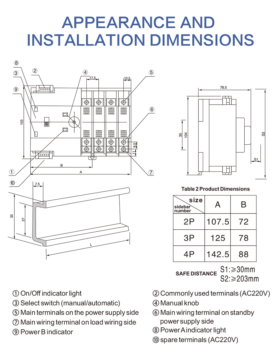 Dual Power Auto Transfer Switch 2p 3p 4p 63A 80A 100A Single-Phase Three-Phase Automatic Transfer Switch ATS Power Transfer