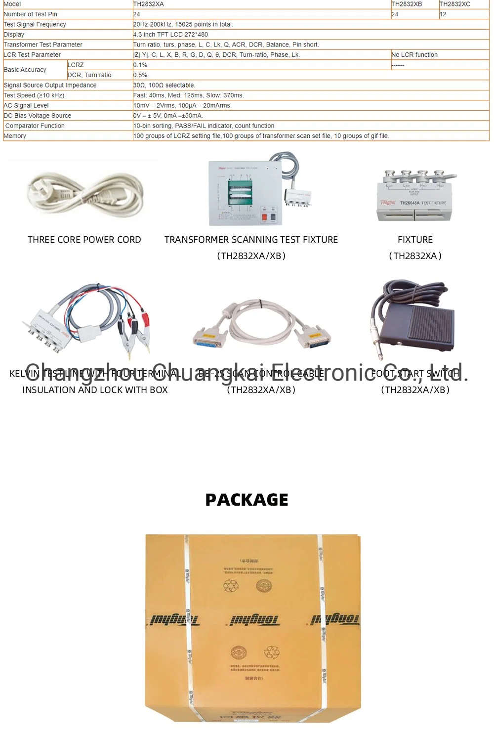 Tonghui Th2832xb 4.3 Inch TFT LCD 272*480 Automatic Transformer Test