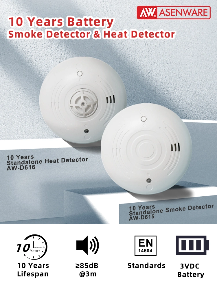 Fire Alarm 10 Years Battery Photoelectric Smoke Sensor Standalone Smoke Detector