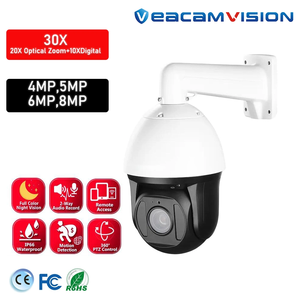 1080P 5MP 4K IP Camera Two Way Audio CCTV 150m IR Night Vision Outdoor Network Speed Dome PTZ Camera with Two Way Audio and IP66 Waterproof Rating