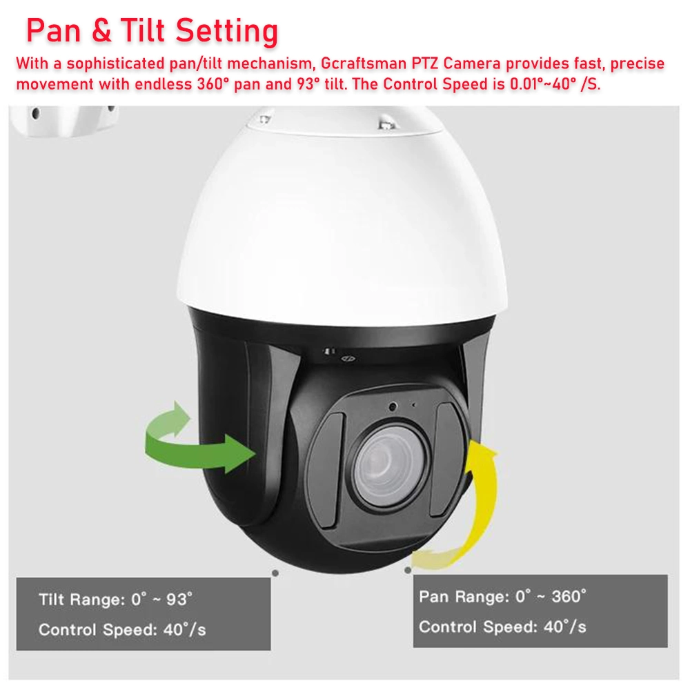 1080P 5MP 4K IP Camera Two Way Audio CCTV 150m IR Night Vision Outdoor Network Speed Dome PTZ Camera with Two Way Audio and IP66 Waterproof Rating